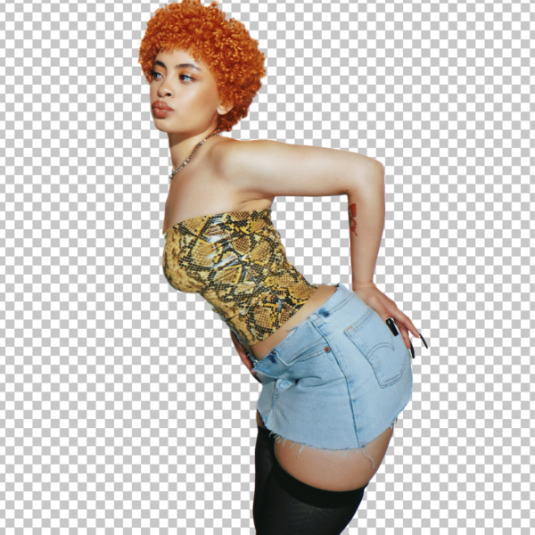 Ice Spice wearing jeans skirt PNG Image