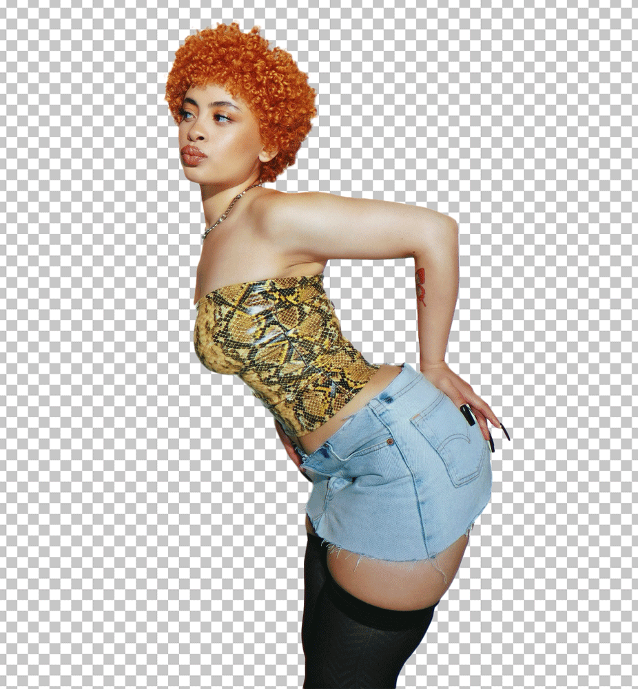 Ice Spice wearing jeans skirt PNG Image