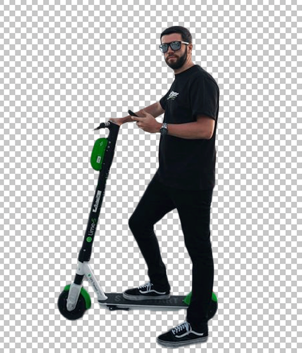 Josh Zerke with an electric scooter (PNG)