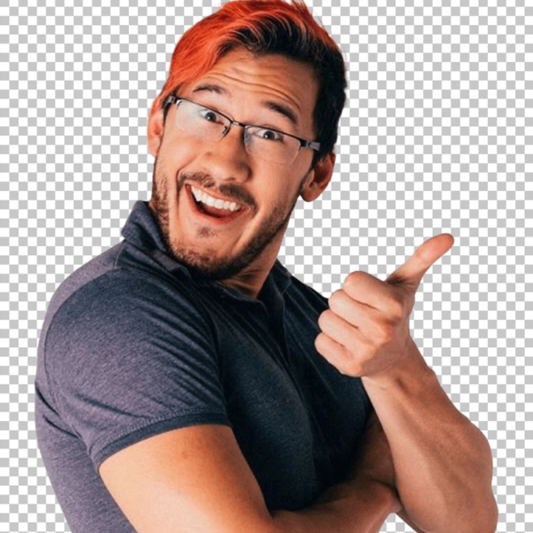 Markiplier, happy with red hair and glasses.