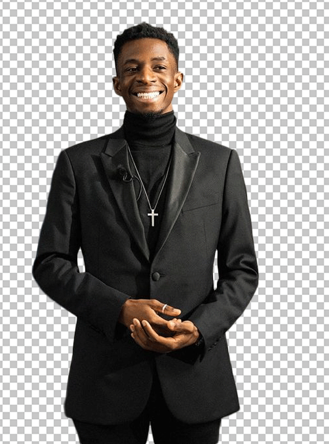 TBJZL in black suit and smiling PNG Image