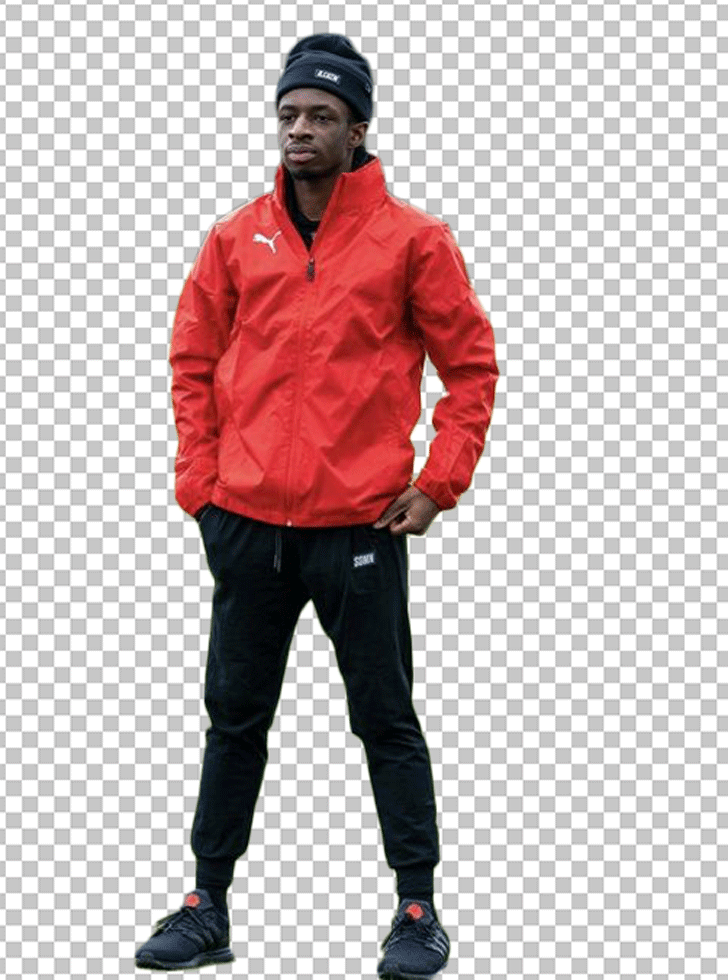 Tobi Brown standing in a red jacket PNG Image
