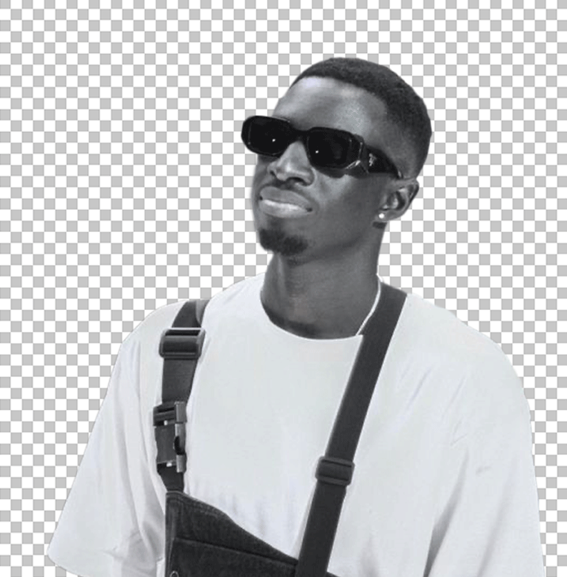 Black and white image of TBJZL wearing black sunglasses PNG Image