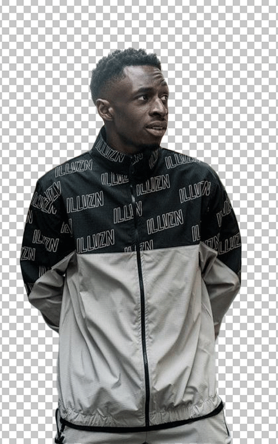 Tobi Brown is wearing a black and white tracksuit PNG Image
