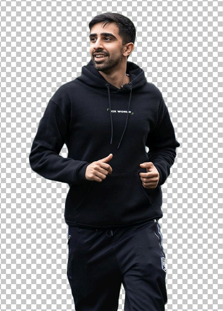 Vikkstar is running in a black hoodie and jogging pants PNG Image