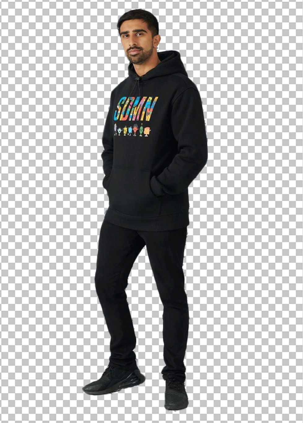 Vikkstar is standing in a black hoodie PNG Image